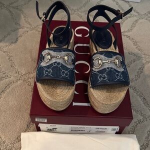 GUCCI PALOMA HORSEBIT DENIM espadrille Sandals size 35